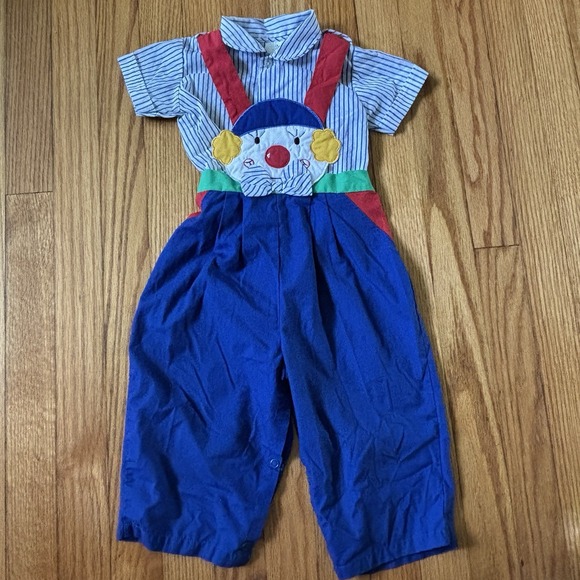 Vtg 80s Cuties By Judy Overalls Baby Boys 18 M Overall Short Color Blockclown‎ - Picture 1 of 5